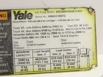 Yale 8503501 Forklift Hydraulic Tilt Cylinder Removed From ERC060VGN36TE085