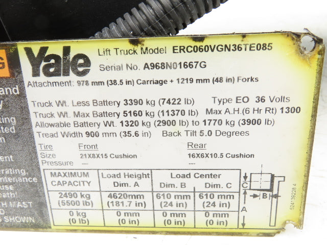 Yale ERC060VGN36TE085 Forklift Four Lever Control Assy Lift Tilt Shift Position