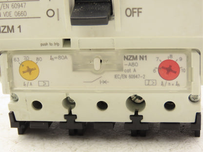 Moeller NZM N1-A80 Circuit Breaker 80A 3-Pole 690VAC 3PH Molded Case