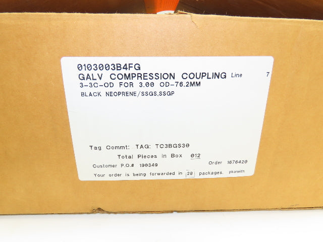 Morris 3-3C-OD 3" Pipe Compression Coupling 76.2mm 3-Bolt Black Gasket Lot of 12