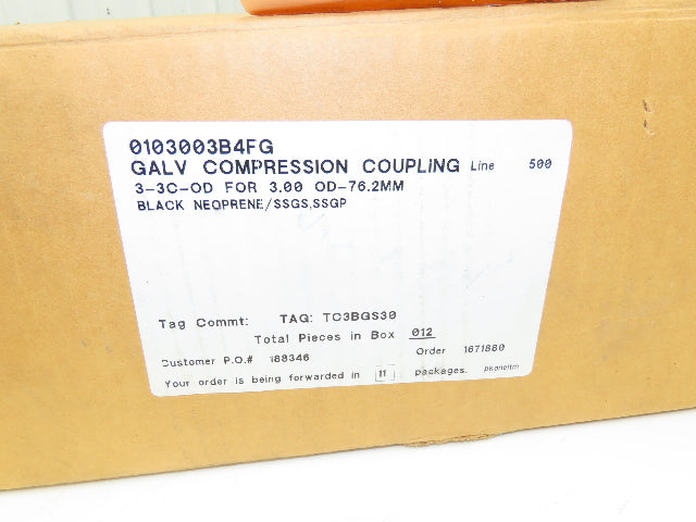Morris 3-3C-OD 3" Pipe Compression Coupling 76.2mm 3-Bolt Black Gasket Lot of 11
