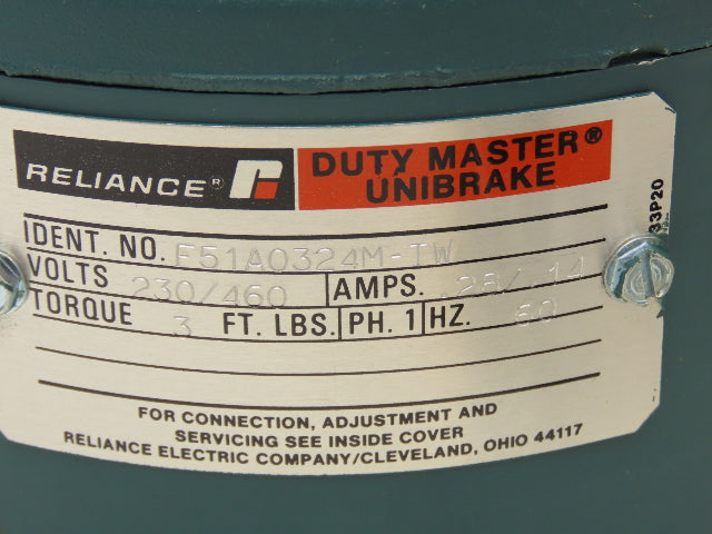 Reliance F51A0324M-TW Duty-Master Unibrake 230/460V 3 lb-ft Torque 1 Ph 60Hz
