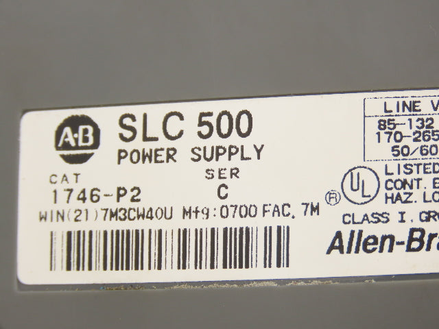 Allen Bradley 1746-A10 1746-P2 SLC 500 Power Supply 10-Slot I/O Chassis Rack