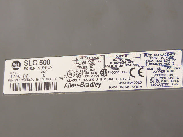 Allen Bradley 1746-A10 1746-P2 SLC 500 Power Supply 10-Slot I/O Chassis Rack