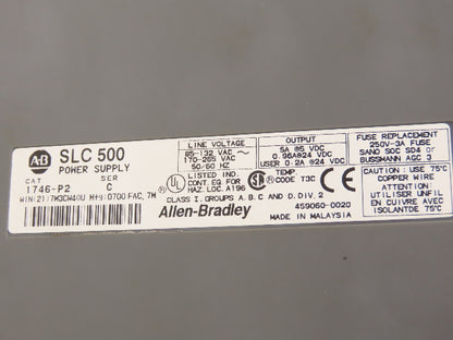 Allen Bradley 1746-A10 1746-P2 SLC 500 Power Supply 10-Slot I/O Chassis Rack