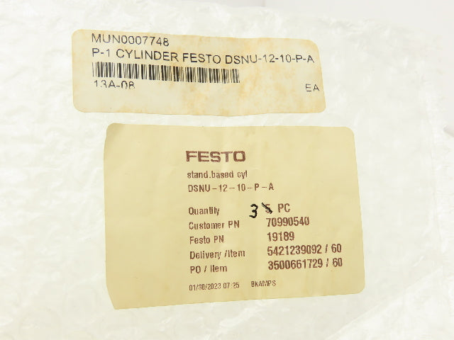 Festo DSNU-12-10-P-A Pneumatic Cylinder 12mm Bore 10mm Stroke 145PSI Lot of 3