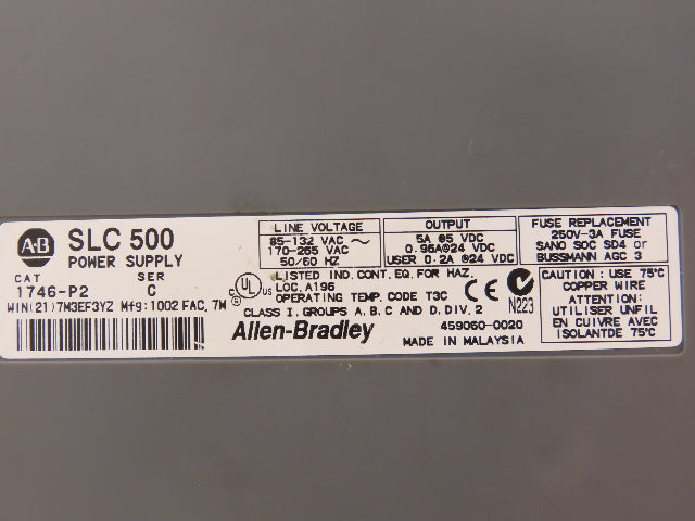 Allen Bradley 1746-P2 SLC 500 Power Supply Ser C 13-Slot I/O Chassis Rack