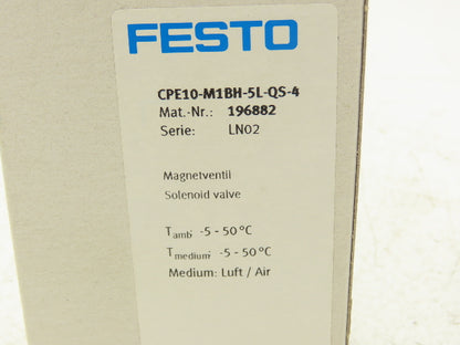 Festo CPE10-M1BH-5L-QS-4 Pneumatic Air Solenoid Valve 5/2-Way Monostable 24VDC