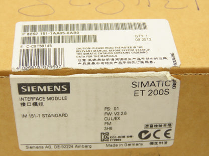 Siemens 6ES7 151-1AA05-0AB0 SIMATIC S7 ET200S Interface Module 24VDC