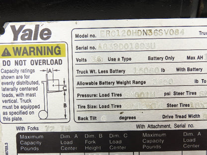 Yale 1504880 Forklift Hydraulic Tilt Cylinder Removed From ERC120HDN36SV084