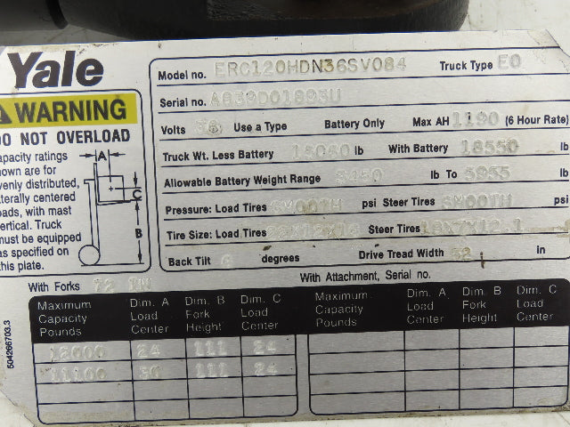 Yale 370508 Forklift Hydraulic Tilt Cylinder Removed From ERC120HDN36SV084