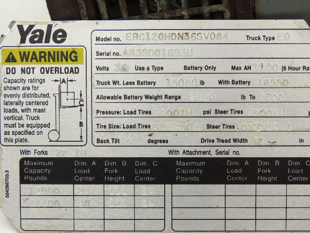 Yale 361958 Forklift Hydraulic Pump & Motor 36/48VDC Off ERC120HDN36SV084