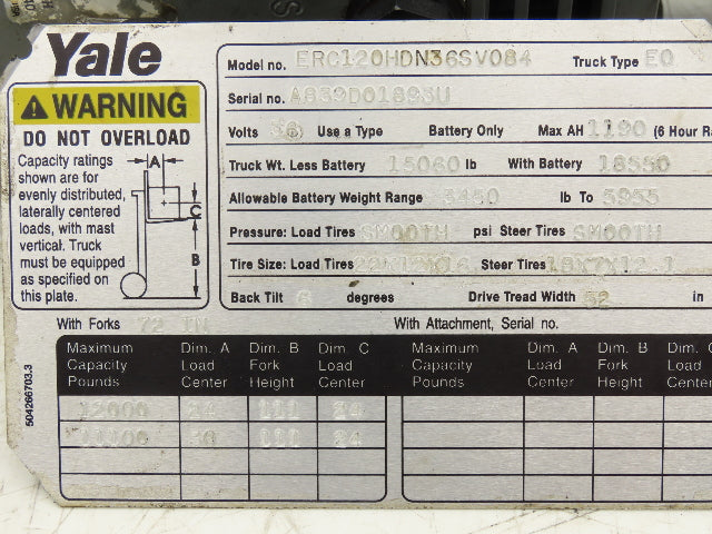 Yale 361958 Forklift Hydraulic Pump & Motor 36/48VDC Off ERC120HDN36SV084