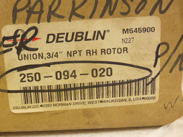 Deublin 250-094-020 Rotary Union3/4" NPT Aluminum Housing Monoflow RH