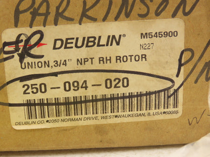 Deublin 250-094-020 Rotary Union3/4" NPT Aluminum Housing Monoflow RH