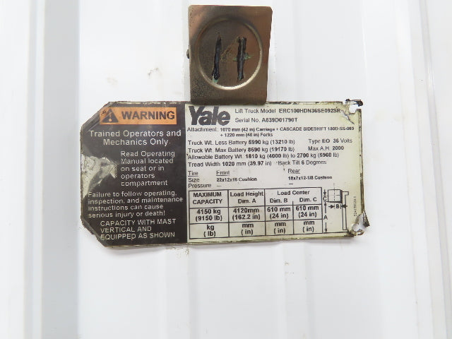 Yale 370401 Forklift Dual-Wheel Rear Axle Assembly Off ERC100HDN36SE092SR