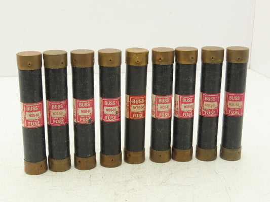 Buss NOS-50 One-Time Fuse 50A 600Vac Class K5 Lot of 9