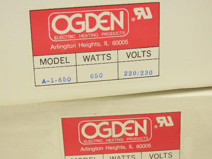 Ogden A-1-650 Ceramic Infrared Radiant Heater 650W 220/230V Lot of 4