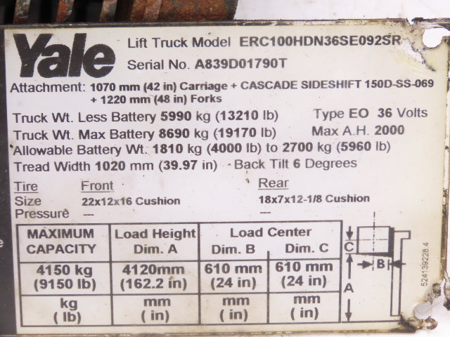 Yale 361958 Forklift Hydraulic Pump & Motor 36/48VDC Off ERC100HDN36SE092SR