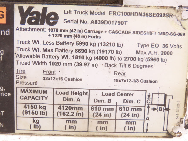 Yale 361958 Forklift Hydraulic Pump & Motor 36/48VDC Off ERC100HDN36SE092SR