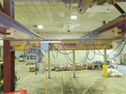 Brehob 2 Ton Free Standing Bridge Crane 10' Span 38' 4" Runway 11' 6"HUB