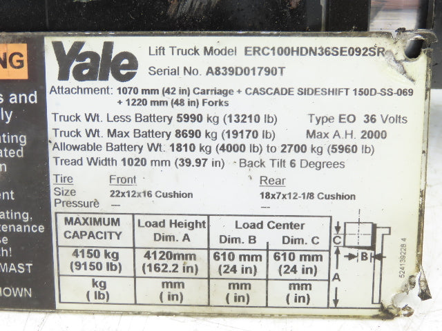 Yale 370508 Forklift Hydraulic Tilt Cylinder Removed From ERC100HDN36SE092SR