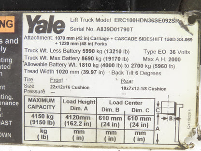 Yale 1510136 Forklift Hydraulic Tilt Cylinder Removed From ERC100HDN36SE092SR