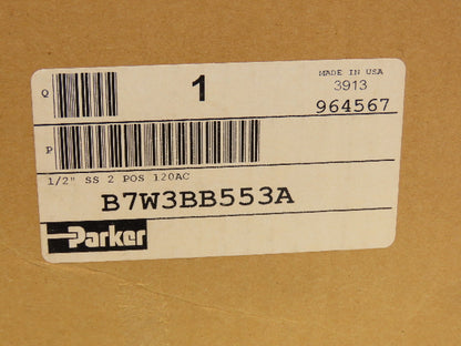 Parker B7W3BB553A Pneumatic Solenoid Inline Valve 3 Way 2 Position 1/2" NPT