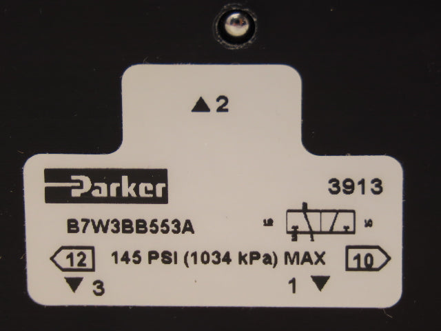 Parker B7W3BB553A Pneumatic Solenoid Inline Valve 3 Way 2 Position 1/2" NPT