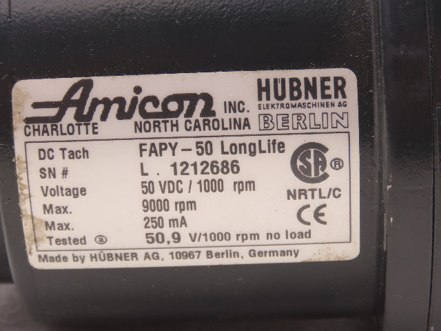 Gefran Hubner FAPY-50 Flange Mount DC Tachometer LongLife Drop-in 50V/1000RPM