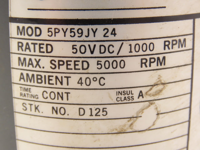 GE Motors 5PY59JY 24 Foot Mount DC Tachometer Generator 50V/1000RPM 5000RPM Max