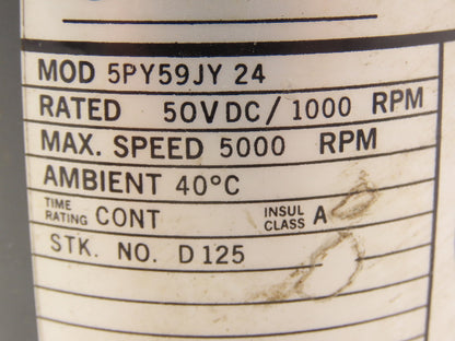 GE Motors 5PY59JY 24 Foot Mount DC Tachometer Generator 50V/1000RPM 5000RPM Max
