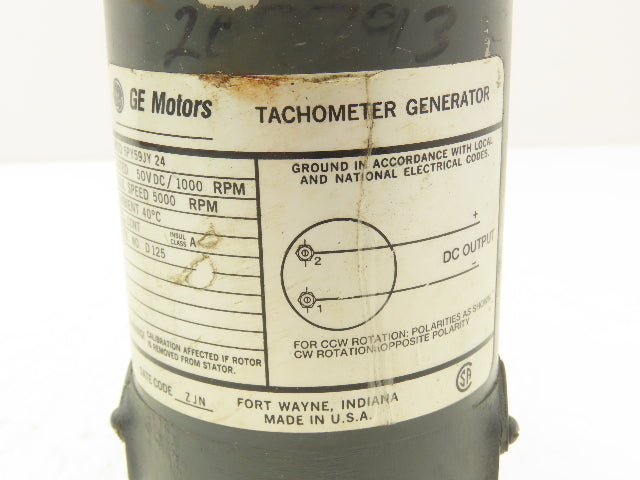 GE Motors 5PY59JY 24 Foot Mount DC Tachometer Generator 50V/1000RPM 5000RPM Max