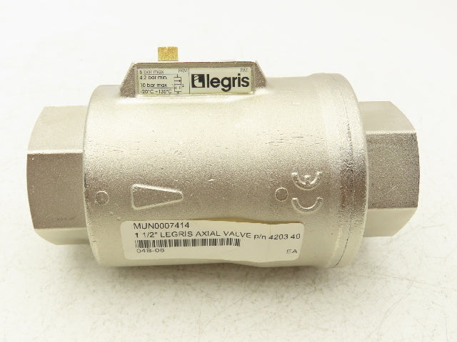 Legris 4203 40 Air-Actuated Axial Valve 1-1/2" NPT End Connections NC 10 Bar