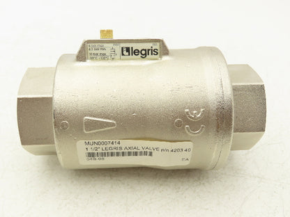 Legris 4203 40 Air-Actuated Axial Valve 1-1/2" NPT End Connections NC 10 Bar