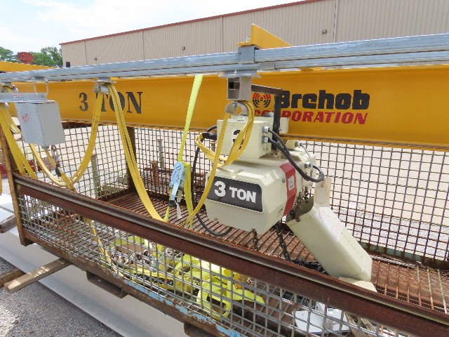 Brehob 3 Ton Free Standing Bridge Crane 18' Span 21' Runway 14' 5" HUB