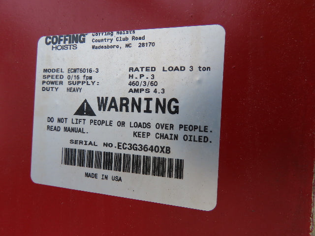 Brehob 3 Ton Free Standing Bridge Crane 18' Span 21' Runway 14' 5" HUB