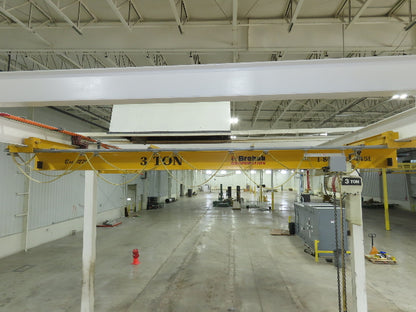 Brehob 3 Ton Free Standing Bridge Crane 18' Span 21' Runway 14' 5" HUB