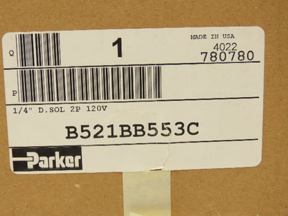 Parker B521BB553C Solenoid Air Control Valve 4 Way 2 Position 120VAC 1/4" NPT