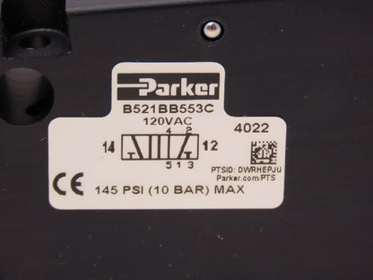 Parker B521BB553C Solenoid Air Control Valve 4 Way 2 Position 120VAC 1/4" NPT
