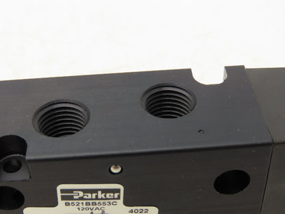 Parker B521BB553C Solenoid Air Control Valve 4 Way 2 Position 120VAC 1/4" NPT