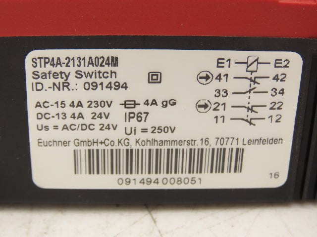 Euchner STP4A-2131A024M Safety Guard Switch M20x1.5 Cable Entry 230VAC/24VDC 4A