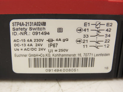 Euchner STP4A-2131A024M Safety Guard Switch M20x1.5 Cable Entry 230VAC/24VDC 4A