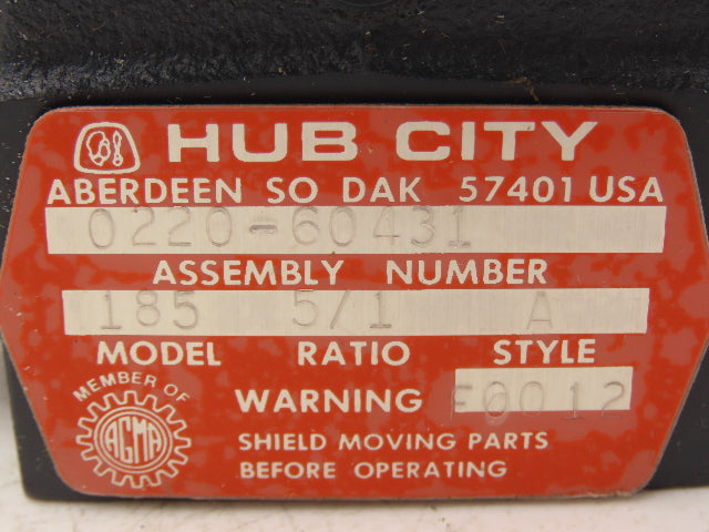 Hub City 185 Worm Gearbox 5:1 Reducer 350rpm Hollow 56C