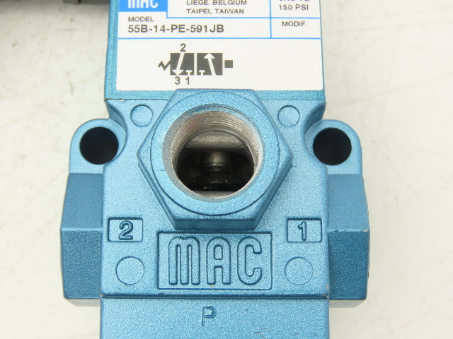 MAC 55B-14-PE-591JB Pneumatic Solenoid Valve 30-150PSI 3/8"BSP 24VDC PED-591JB