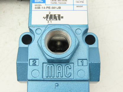MAC 55B-14-PE-591JB Pneumatic Solenoid Valve 30-150PSI 3/8"BSP 24VDC PED-591JB