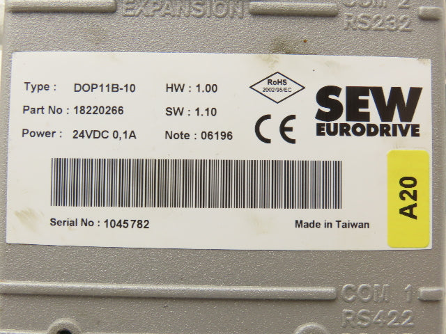 Sew Eurodrive DOP11B-10 HMI Controller Push Button Panel W/Screen 24V 18220266