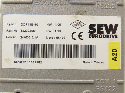 Sew Eurodrive DOP11B-10 HMI Controller Push Button Panel W/Screen 24V 18220266