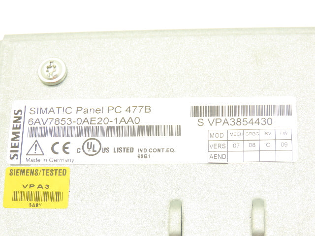 Siemens 6AV7853-0AE20-1AA0 Simatic HMI Touch Screen Control Panel PC 477B