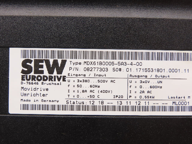 Sew Eurodrive MDX61B0005-5A3-4-00 Movidrive Compact Servo Drive Inverter
